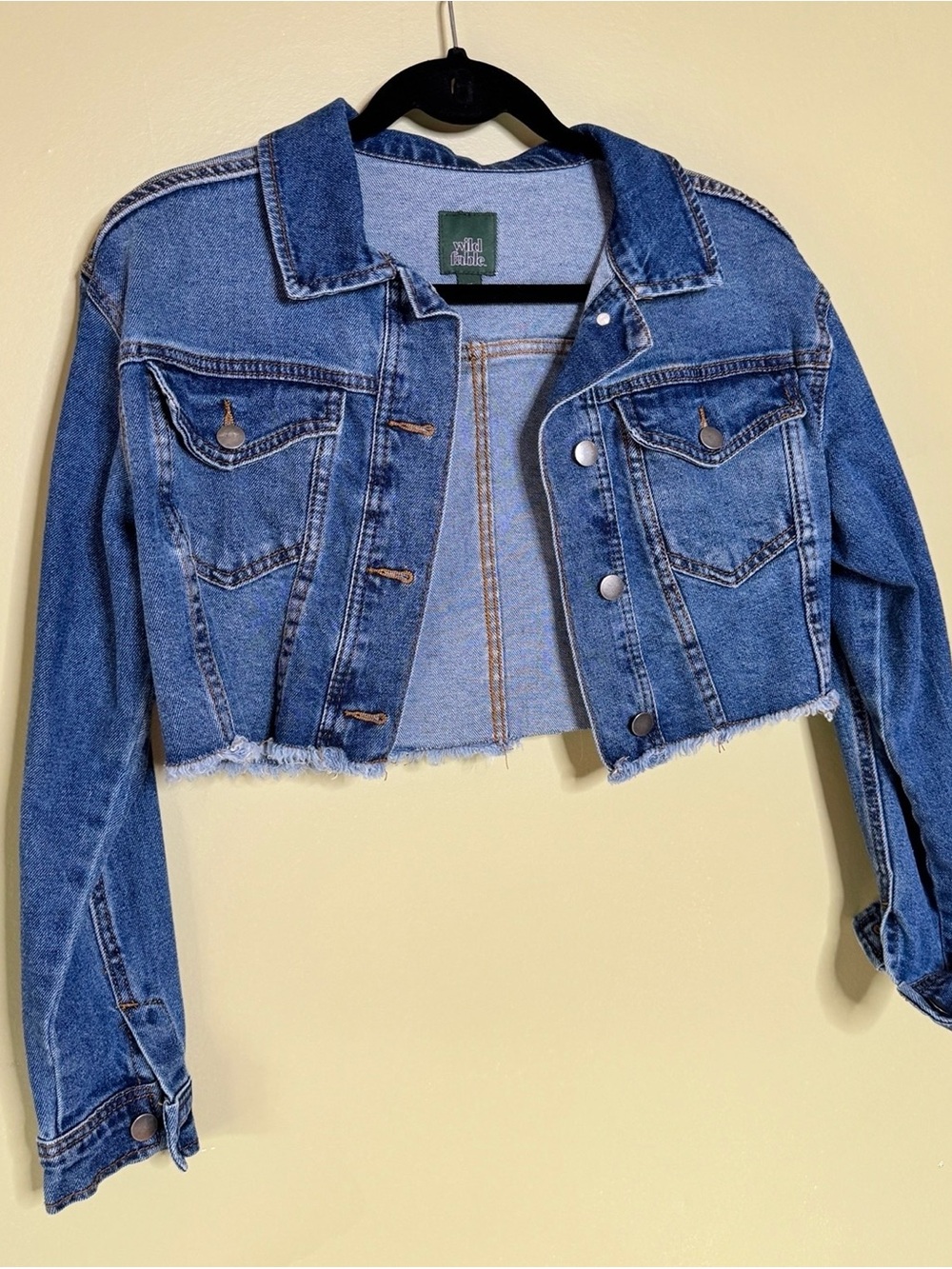 Wild Fable Cropped Denim Jacket w/ Distressed Hem